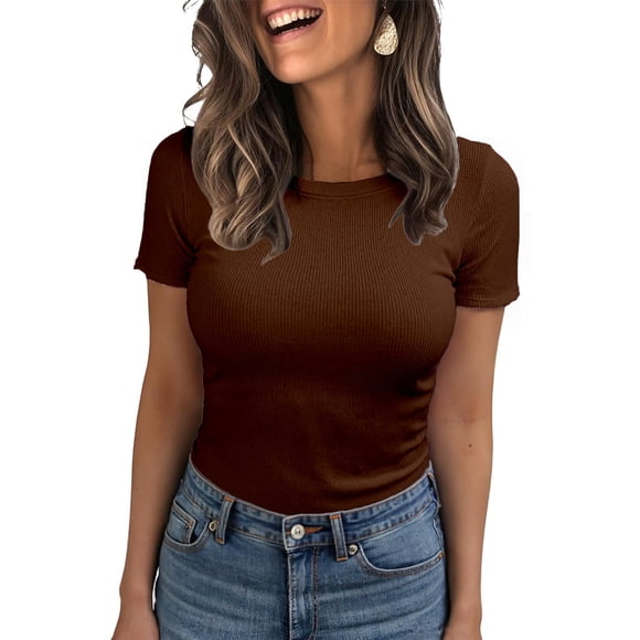 Remera BDITANLE para Mujer de Punto Acanalado con Cuello Redondo y Ajuste Slim