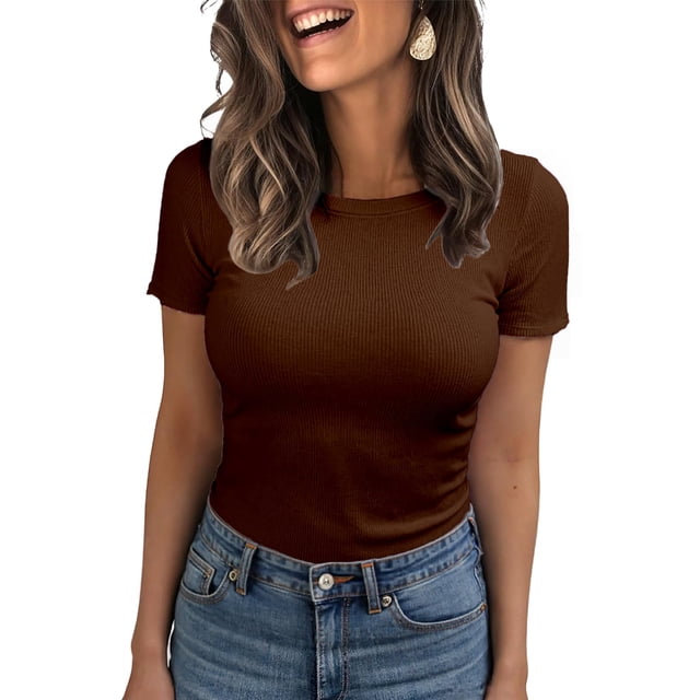 Remera BDITANLE para Mujer de Punto Acanalado con Cuello Redondo y Ajuste Slim