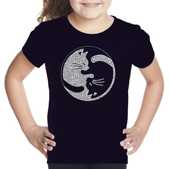 Girl's Word Art T-shirt - Yin Yang Cat