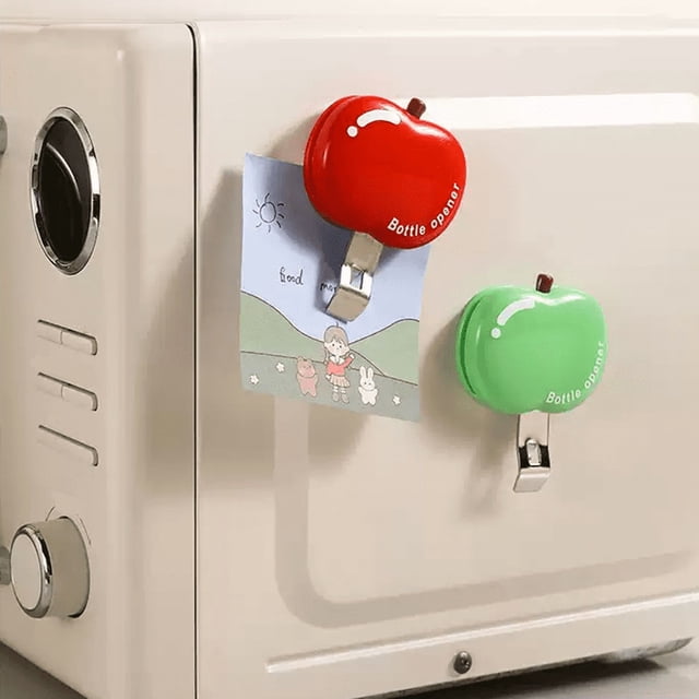 Sellador multifuncional de bolsas de snacks magnéticas para abridor de botellas – Almacenamiento fuerte con imanes en la nevera, asa ergonómica, acero inoxidable grueso, tamaño de viaje, rojo o verde