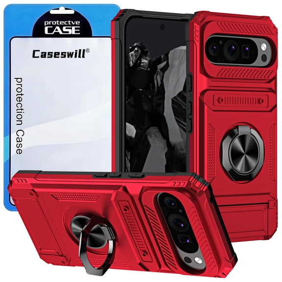 Caseswill for Google Pixel 11 / 11 Pro Case with 2X Screen Protector, Heavy‑Duty Shockproof Protective Cover with Ring Stand, Magnetic Car Mount & Hidden 2‑Card Slot