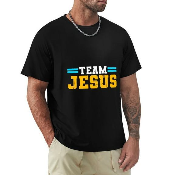 Team Jesus Quirky Men's Cotton Short Sleeve HD Print Tee for Casual T-Shirt Crew Neck Top Black 2XL