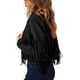 thumbnail image 4 of Campera PRETTYGARDEN XX-Large Negra de Gamuza Sintética con Flecos, 4 of 9