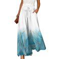 thumbnail image 3 of Watercolor Floral Wide Leg Pants for Women, High Waist Drawstring Palazzo Trousers - Boho Summer Flowy Beach Bottoms Light Blue M, 3 of 7