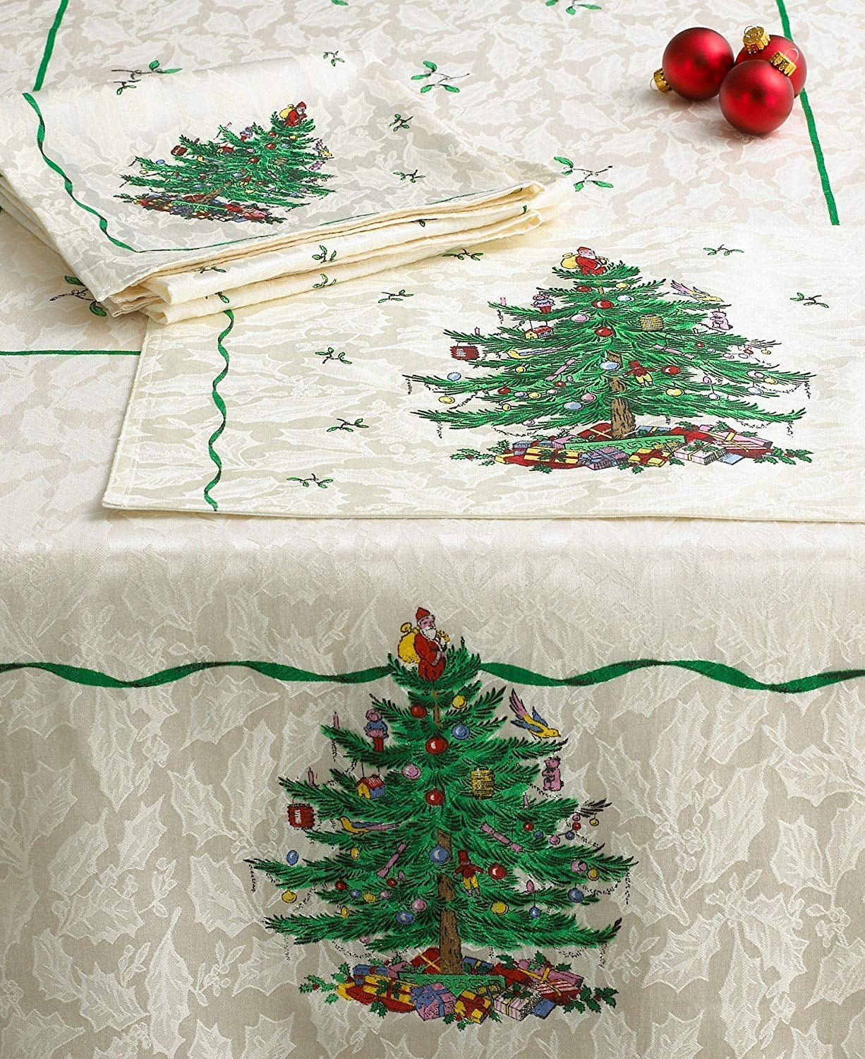 Spode Christmas Tree Fabric Tablecloth 70 Round Multi Color on 