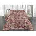 thumbnail image 2 of Ambesonne Weathered Quilted Coverlet 3 Pcs, Oriental Floral Ornament, King Size, Dried Rose Green Brown, 2 of 4