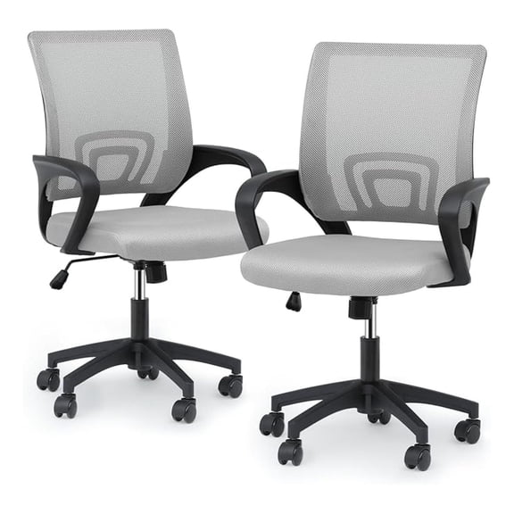HYYOP Ergonomic Office Chair Pack of 2, Mid-Back Mesh Desk Chair, Adjustable Swivel Computer Chair with Lumbar Support & Breathable Backrest for Gaming, Work, Study, 300 Lbs Capacity, Light Gray