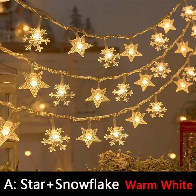 Guirnalda de luces LED con forma de estrella de copo de nieve para Navidad, guirnalda de hadas con batería y USB, decoración de Halloween de árbol al aire libre, vacaciones de Año Nuevo, 3-50M