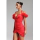 thumbnail image 4 of Vestido Lala Bellabarnetten Mini satinado con cuello halter y plumas, color rojo, 4 of 7