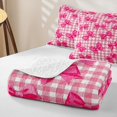 thumbnail image 4 of Manfei Pink Geometric Grid Twin Quilt Set,Cartoon Bow Tie Twin Coverlet Set,3-Piece,1 Bedspread and 1 Pillowcase, 4 of 7