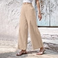 thumbnail image 4 of Fitness Clothing Women's Linen Blend Wide Leg Pants Elastic Drawstring Waist Casual Summer Beach Pants with Pocket Brown XL, 4 of 6