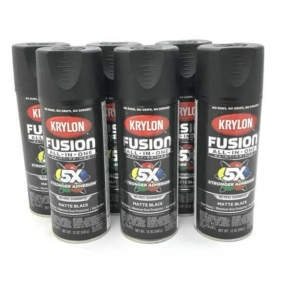 KRYLON 2754-6 PACK MATTE BLACK All-In-One Fusion Paint & Primer - No-Peel - 12 oz Aerosol