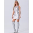 thumbnail image 4 of DARING DIVA Sleeveless Ruched Metallic Bodycon Mini Tank Dress XS Silver, 4 of 6