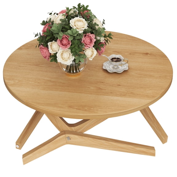 Round 2-in-1 Transformer Coffee Table, Height Adjustable 16.5" to 29.5", 34.5" Solid Rubber Wood Round Cocktail Table for Living Room