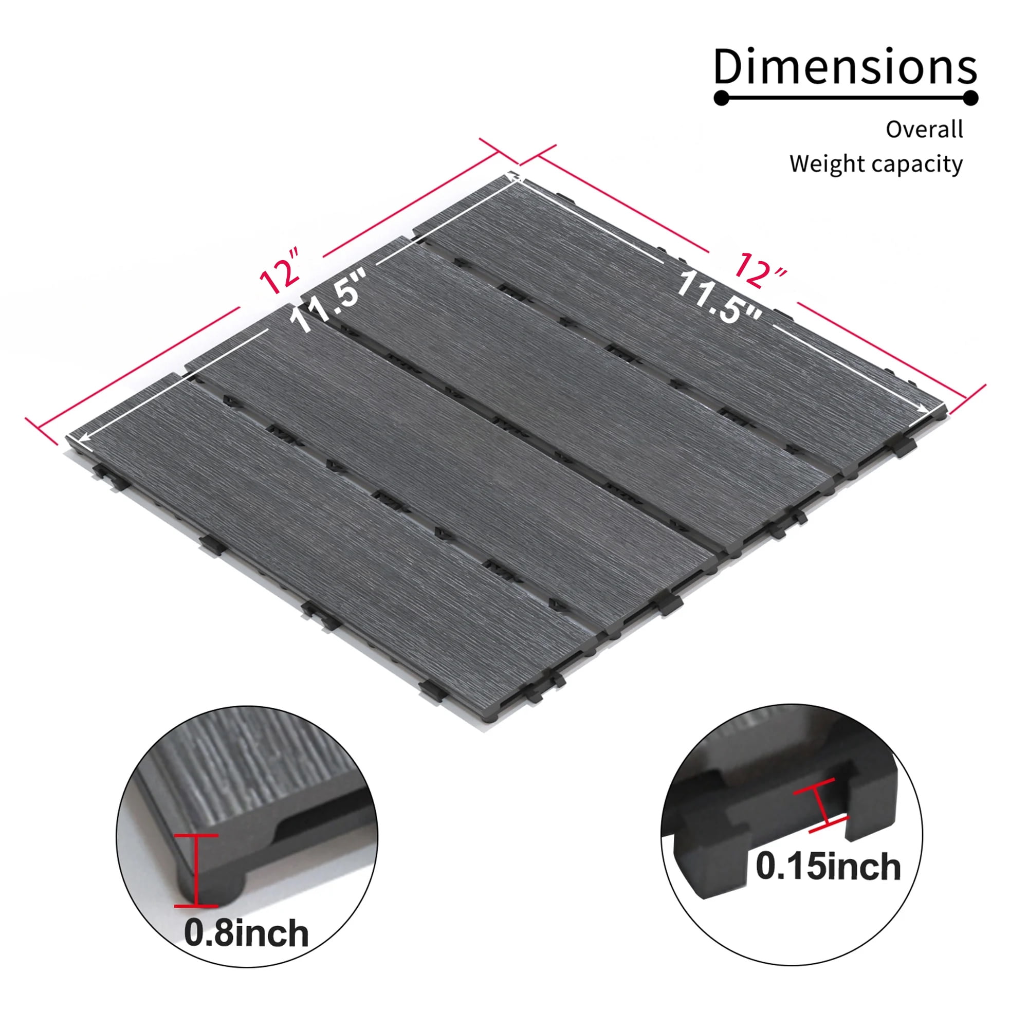 Miniyam 22 Pcs Interlocking Deck Tiles, 12" x 12", Wood-Plastic, for Outdoor Balcony Garden, Dark Gray