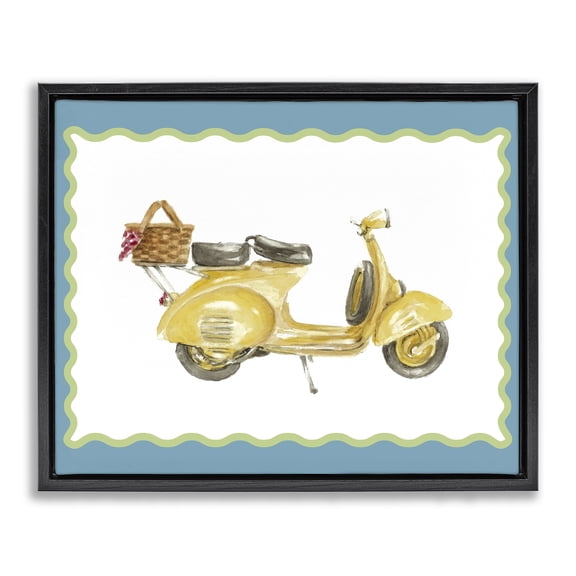 Stupell Industries Yellow Vespa with Wavy Border Black Framed Floater Canvas Wall Art, design by Lanie Loreth