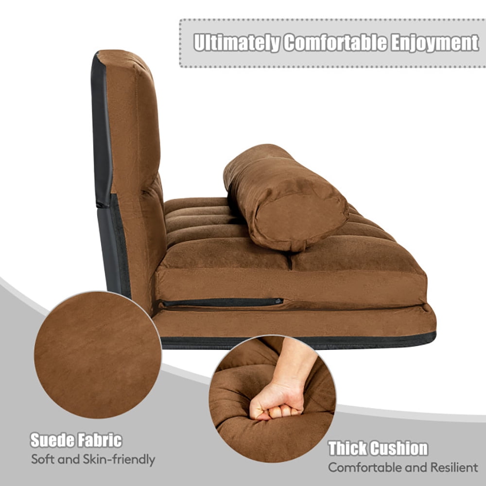 Finihen Fold Sofa Bed, Fold Out Couch, 6-Position Foldable Floor Sofa Bed with Detachable Cloth Cover, Washable Cover, Brown Finihen Fold Sofa Bed, Fold Out Couch, 6-Position Foldable Floor Sofa Bed with Detachable Cloth Cover, Washable Cover, Brown