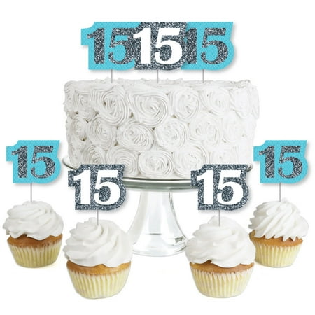 Amscan Sweet Little Cupcake - Quinceanera Teal - Sweet 15 - Dessert Cupcake Toppers - Birthday Party Clear Treat Picks - Set of 24