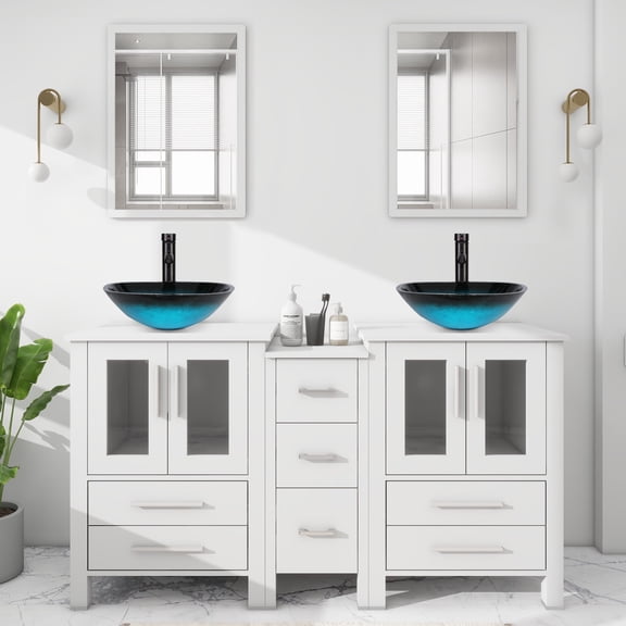 Eclife 60" Double Sink Bathroom Vanity with Manufactured Wood Top