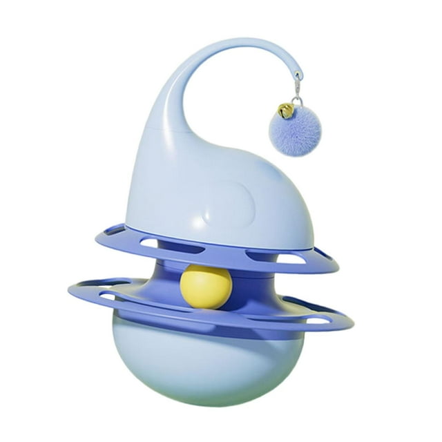 Juguete para gatos con campana, bola, dispensador de golosinas, resistente al desgaste, estable, rompecabezas, juguetes alimentadores azul