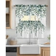 thumbnail image 2 of Green Eucalyptus Leaves Kitchen Curtains Swag Valance and Tier Curtains Set 36 Inch Length, Summer Botanical Watercolor Rod Pocket Drape Panels Pair Swag Curtains for Bathroom/Cafe/Window, 2 of 6