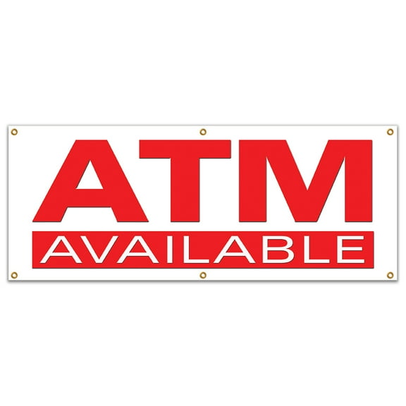 72" ATM BANNER SIGN automatic tell machine bank machine auto teller cash here signs
