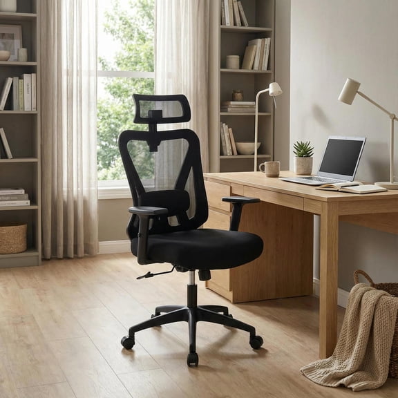 Topcobe Mesh Ergonomic Office Chair Adjustable Swivel Task Chair with Rocking Backrest, Modern Furniture for Living Room, Bedroom, Office-Black