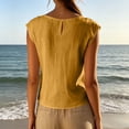 thumbnail image 6 of VBVC Women's Linen Blend Cap Sleeve Top , Ladies' Crew Neck Button Back Blouse , Loose Fit Summer Shirt For Women,Yellow,S-2XL, 6 of 10