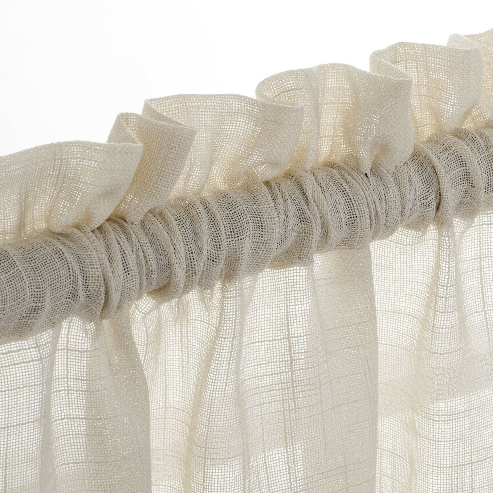3 Piece Rod Pocket Linen Semi Sheer Kitchen Window Curtain Tiers and Valance Set