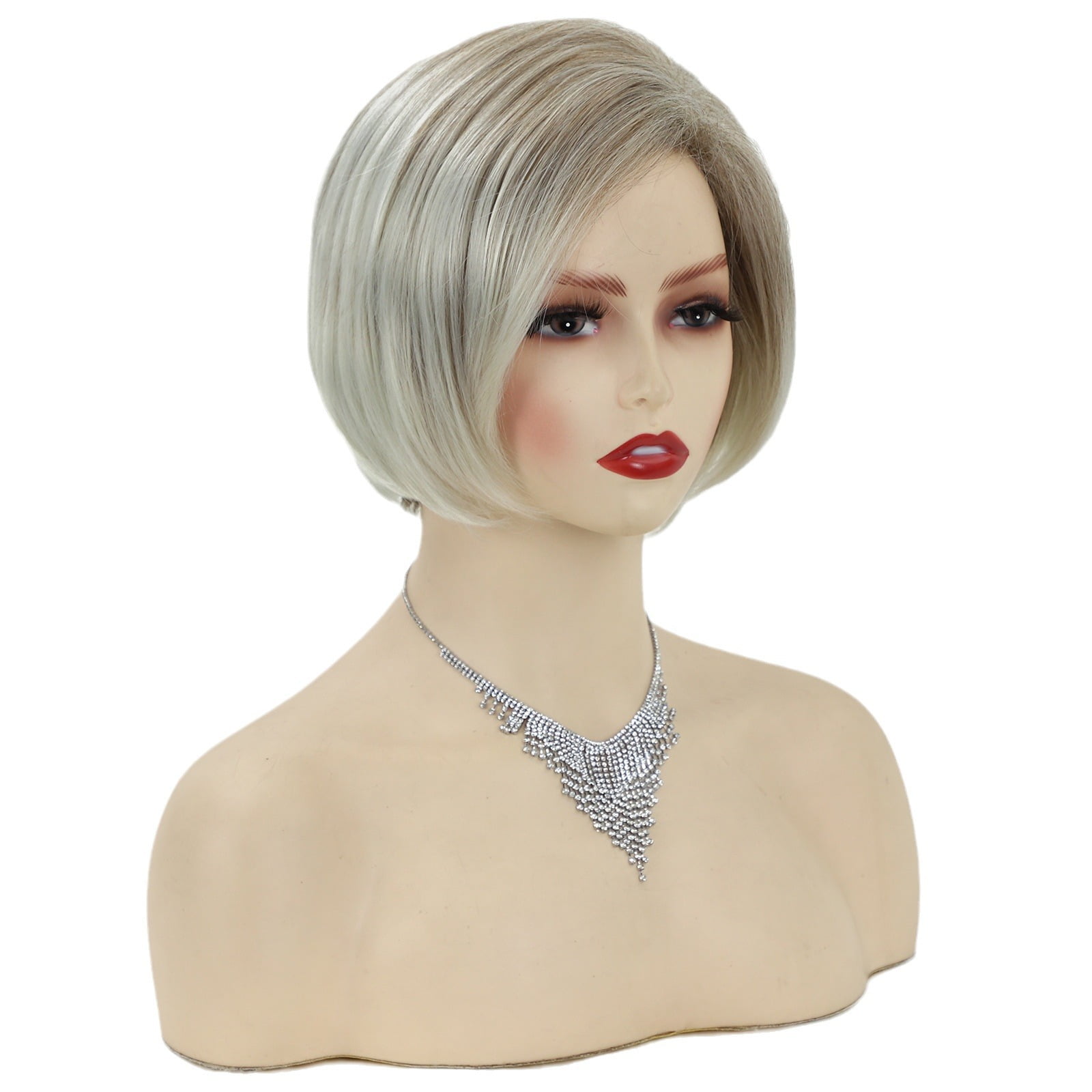 Platinum Blonde Bob Wig for Women – Short Straight Synthetic Wig with Side Part