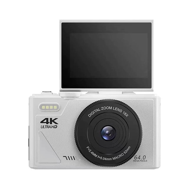 Cámara Digital de 64 MP, Pantalla Abatible de 3 Pulgadas, Zoom Digital de 18X, 4K, Grabadora de Video Vintage con WIFI, Cámara CCD para Estudiantes.
