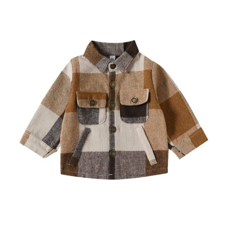 

Huesdet Kids Little Boys Girls Baby Plaid Flannel Shirt Jacket Long Sleeve Button Up Flannel Shirt Plaid Tops Girl Boy Clothes（Brown 18-24 Months）