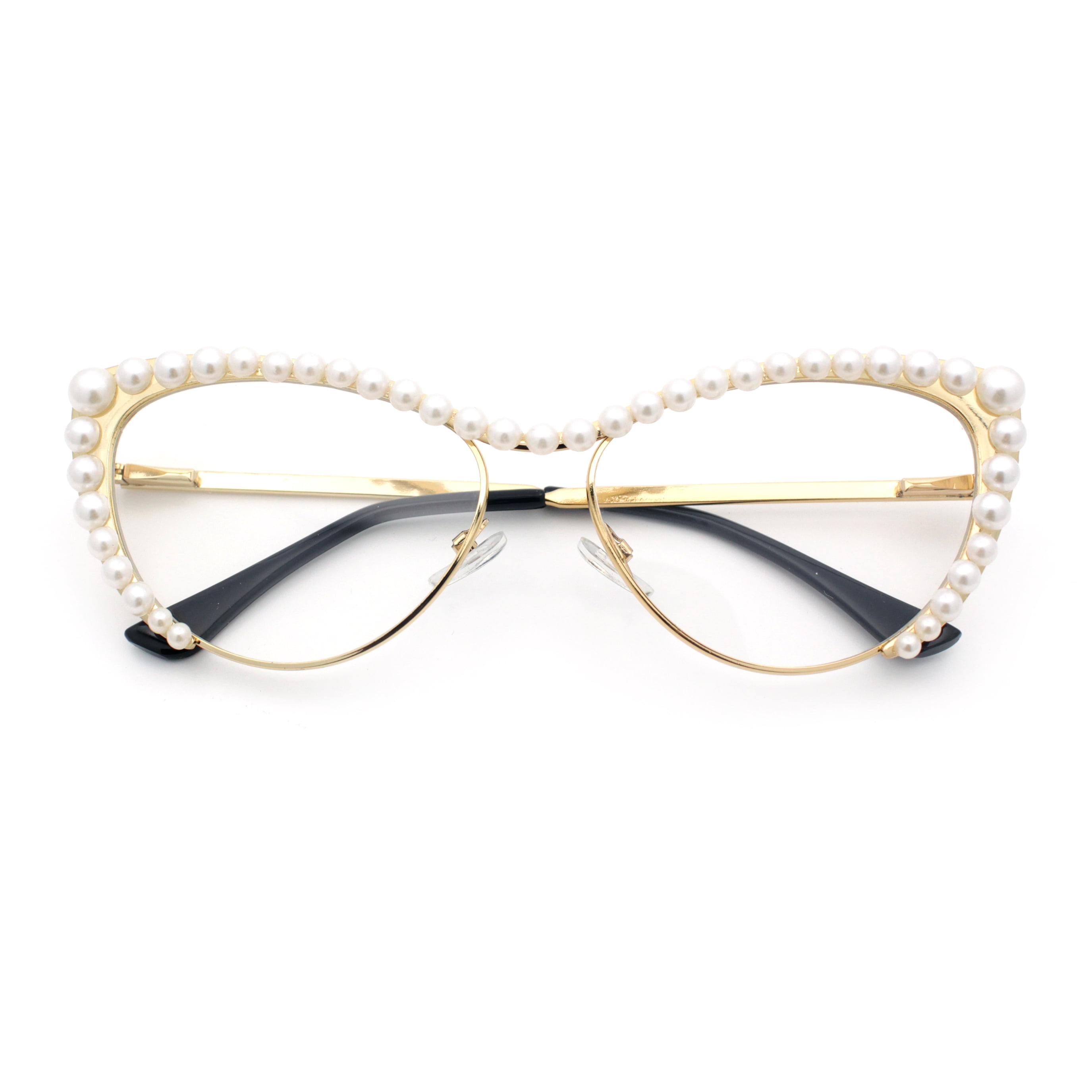 Cream Cat-Eye Sunglasses with Black Lenses and Gold Temples Cream Tortoiseshell Cat-eye Clip-on Sunglasses #P503035  main image 3