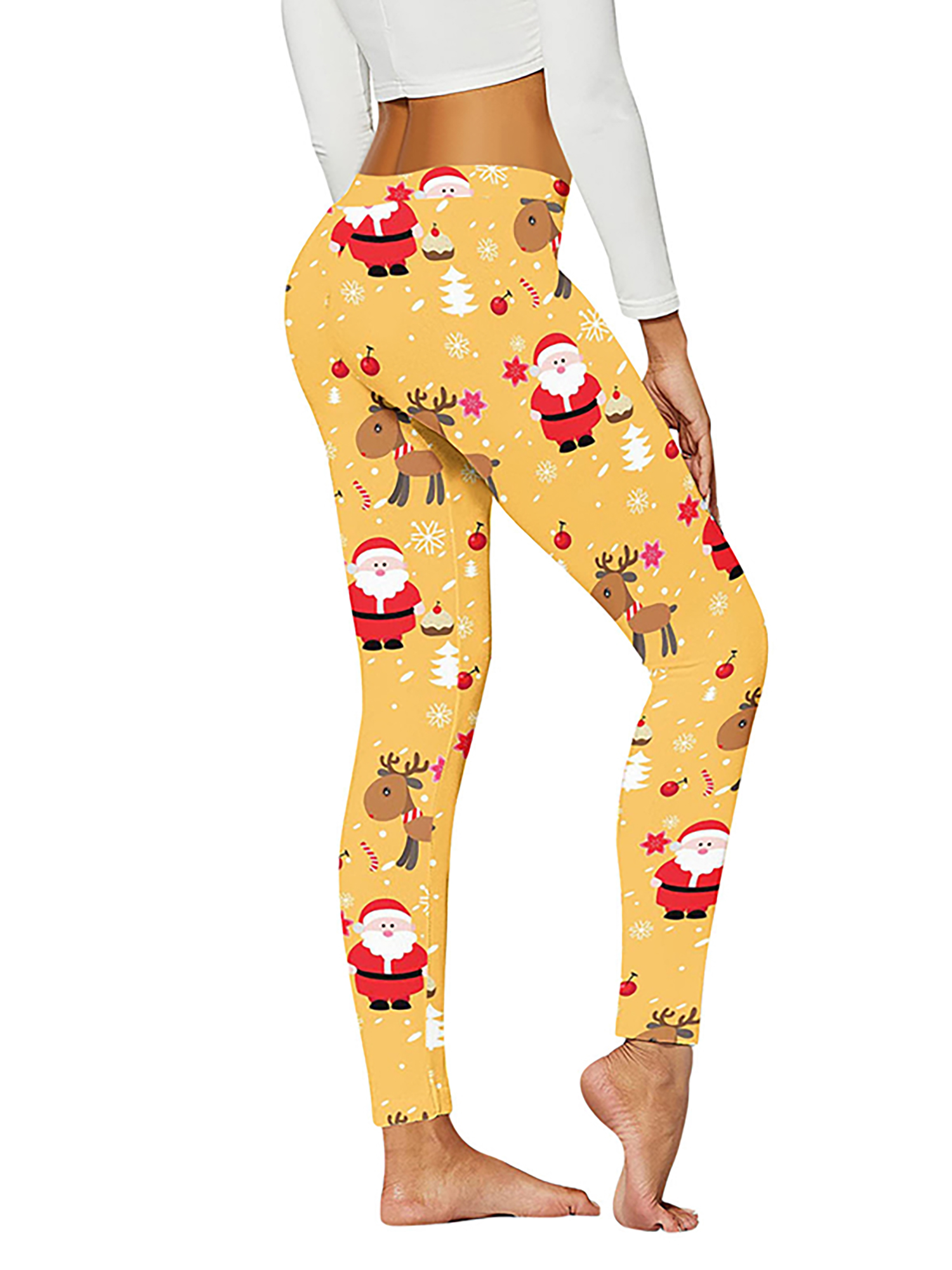 Paille Ladies Snowflake Print Skinny Bottoms Soft Festival Xmas Pants