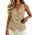 thumbnail image 6 of Vest Tops for Women Linen Button Down Gauze Shirts Sleeveless Casual Lightweight Summer Tops for Women Going Out Tank Vests Top Khaki XXL, 6 of 6