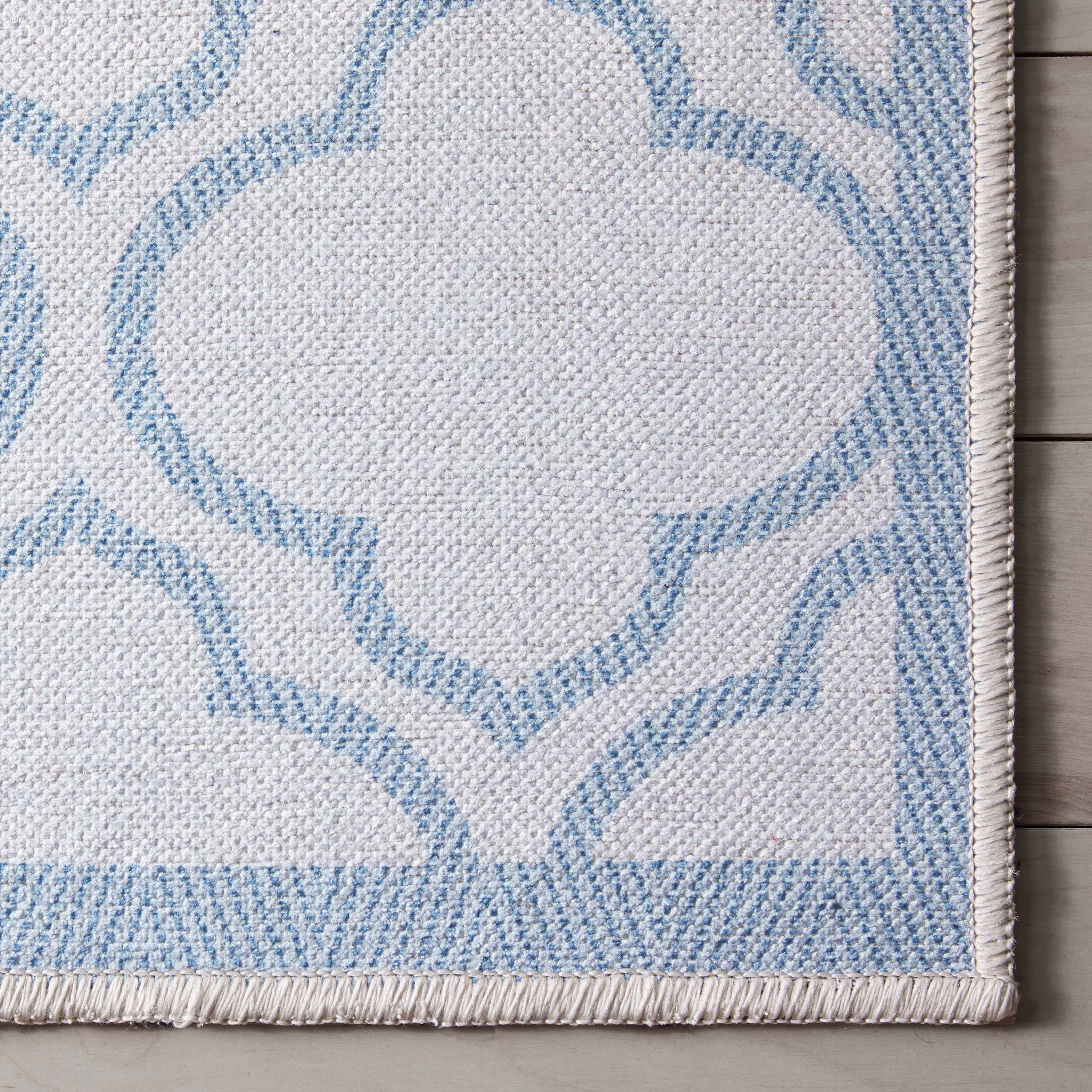Well Woven Apollo Lattice Modern Moroccan Ivory Light Blue 2' x 5' Runner Machine Washable Rug