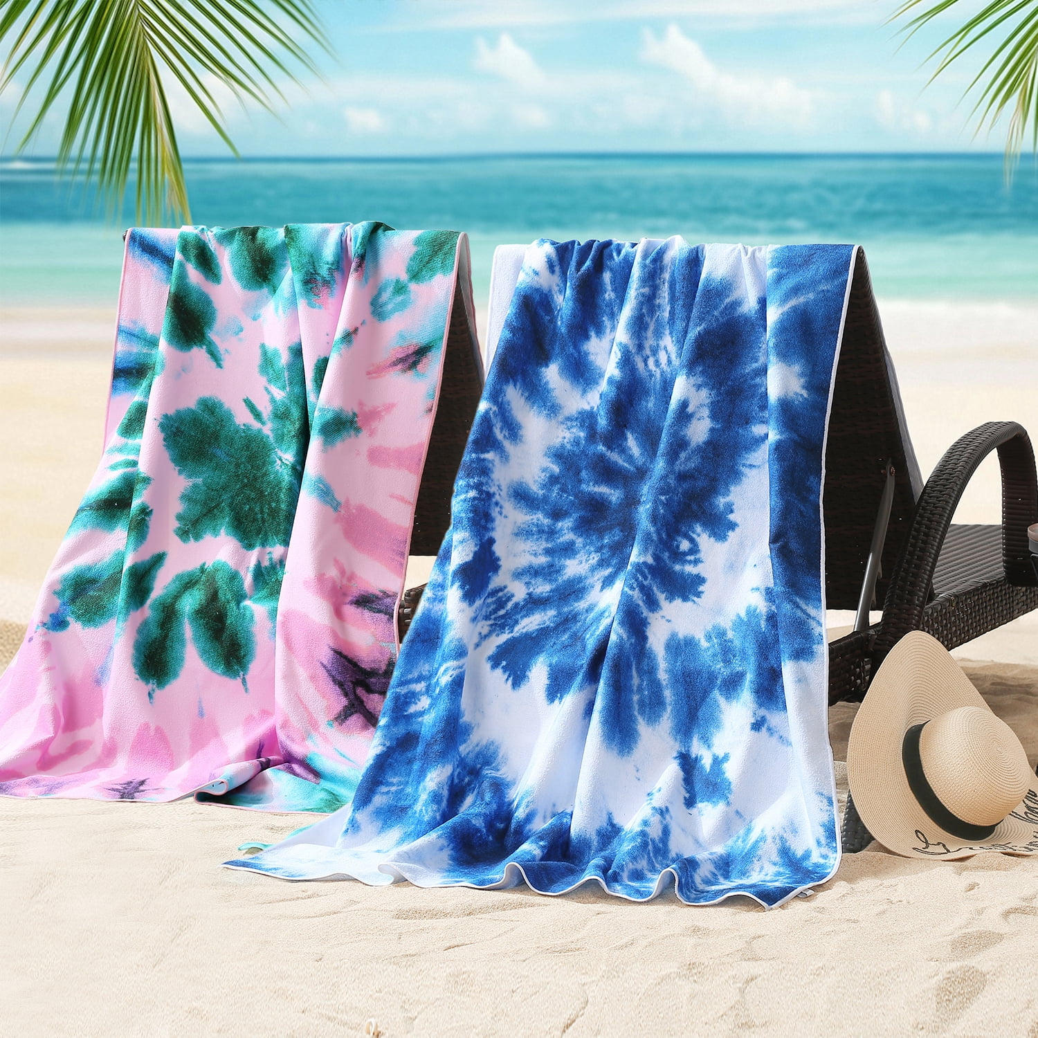 Beartech 4 Pieces Beach Towel Set,40x70 inches Tie-Dye Beach Towels Soft Camping Travel Towels, Lightweight Quick Dry Pool Towels for Beach Shower Towels Swim Towels Absorbent for Adults