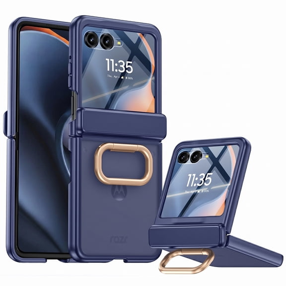 Dteck Case Built-in Front Screen Protector for Motorola Razr Ultra 2026/2025,Shockproof PC Hinge Protection Case Ring Stand Matte Translucent Cover for Motorola Razr Ultra 2026/Razr Ultra 2025,Blue
