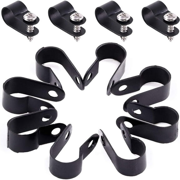 120Pcs Plastic Cable Clamp R Type Screw Mounting Cord Fastener Cable Clips with Screws for Wire Management Cable Conduit (3/8", Black)