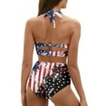 thumbnail image 2 of Suhoaziia American Flag Women Bathing Suits Tankini Comfortable Breathable Tops with Cups Size S,V-Neck Crisscross Lace Up High Waist Bikini Swimming Suits, 2 of 6