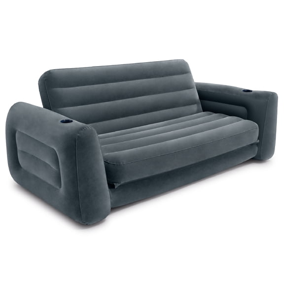 Open Box Intex Queen SZ Inflatable PullOut Sofa Bed Sleep Away Futon Couch Gray