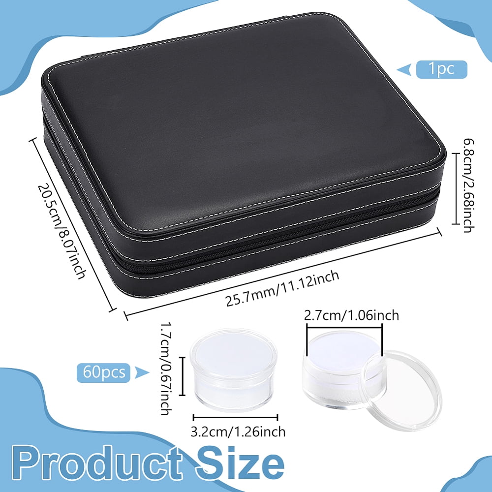 Plastic Loose Diamond Round Boxes Organizer Bags for Nail Art Small Items Loose Gems Storage with PU Leather Box White 20.5x25.7x6.8cm 60pcs/set diy