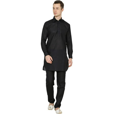 

Royal Kurta Men s Linen Pathani Suit Black