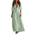 thumbnail image 2 of Guieoi Womens Dresses Fall Plus Size V-Neck Loose Casual Short-Sleeve Button-Down Dress Green XL, 2 of 7