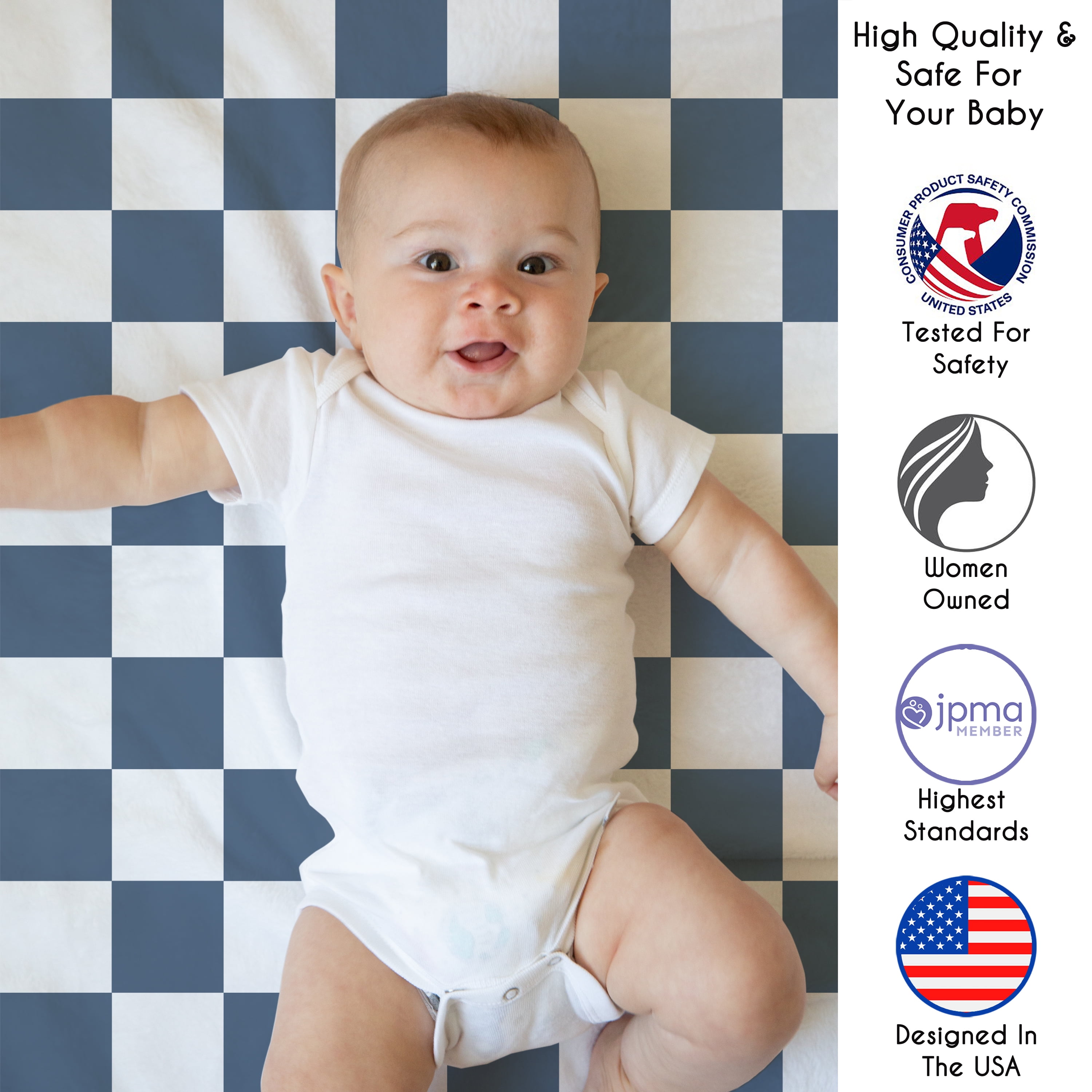 Sweet Jojo Designs Blue Gingham Checkered Plaid Boy Baby Tummy Time Play Mat