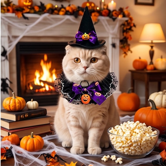 Halloween Pet Bandana and Hat Set for Cats and Dogs 2-Piece Saliva-Catching Party Photo Prop