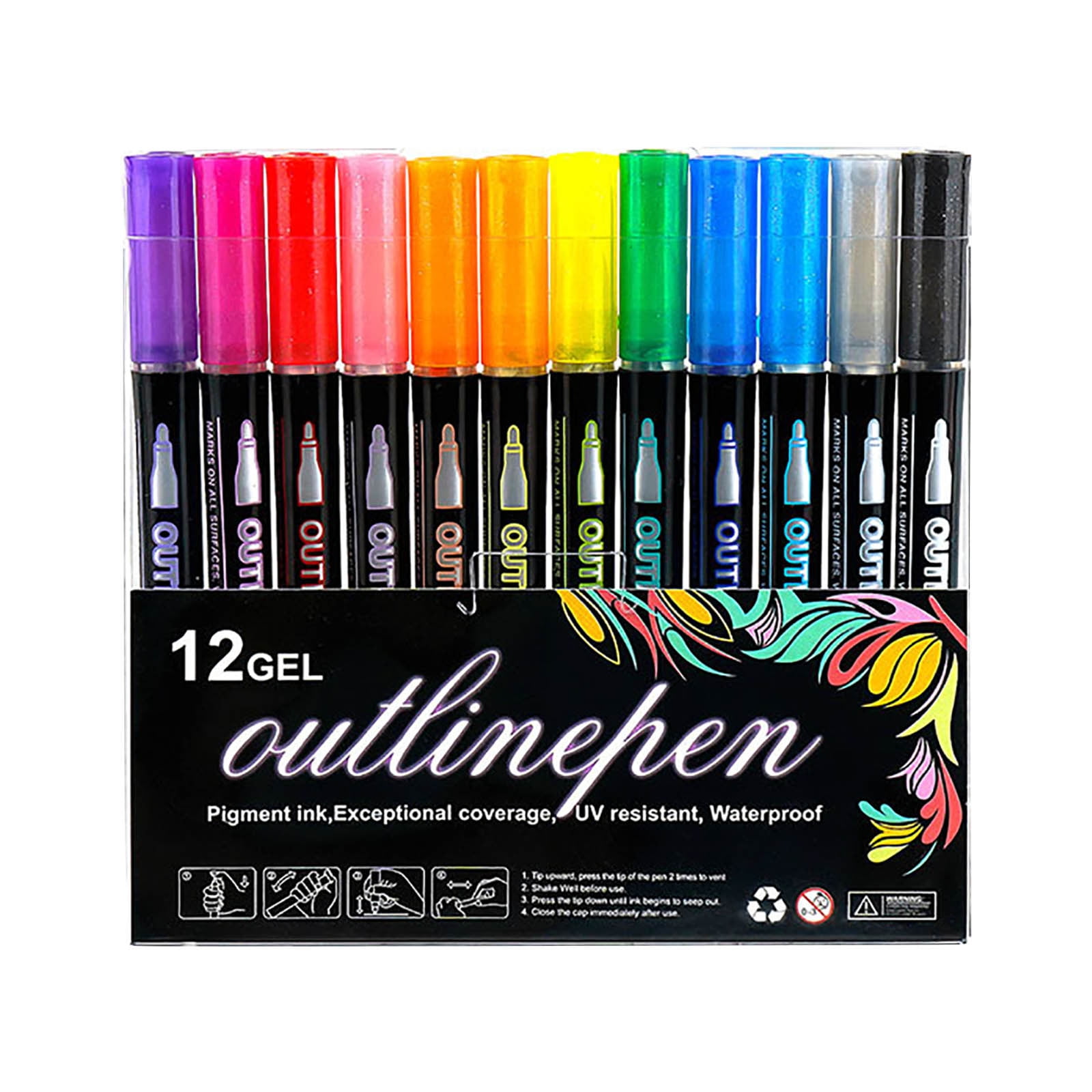 EDHITNR Double Line Outline Markers Metallic Glitter Pens for Guest Book Painting, 8ml Water Based Ink Highlighting Markers for DIY Crafts Metal Marker Pens for Glass Ceramic Wood Stone Surfaces