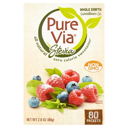 Pure Via Stevia Sweetener Zero Calorie Sweetener for Coffee & Tea Sugar Alternative, 80 count, 2.8 oz
