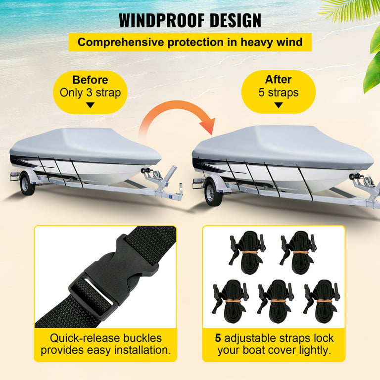 Waterproof Heavy Duty Boat Cover for Fishing Boat Runabout Bass Boat 210D  Beam Width up to 75 inch with 4 Straps - AliExpress