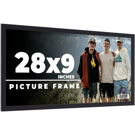 28x9 Frame Black Real Wood Picture Frame Width 0.75 inches | Interior Frame Depth 0.5 inches | Noir